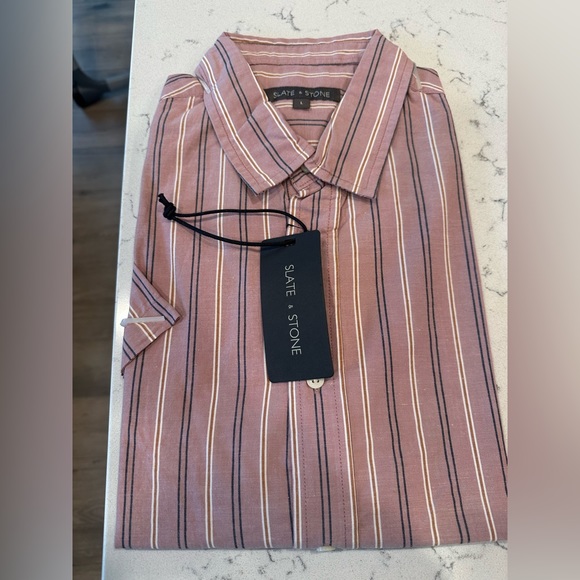 Men’s Slate & Stone Short Sleeve Stripe Button-Up Shirt. Slate and Stone. NWOT. - Picture 2 of 6